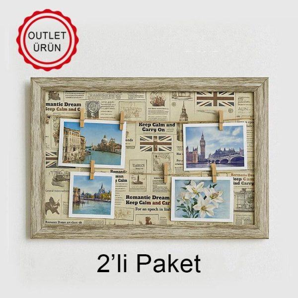 2'li Paket Ahşap Hasır Duvar Fotoğraf Çerçevesi - 37x47cm