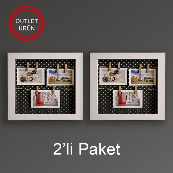 2'li Paket Ahşap Hasır İpli Puantiyeli Fotoğraf Çerçevesi - 27x32cm