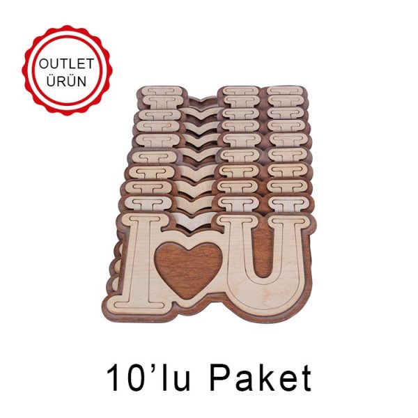 Ahşap I Love You Fotoğraflı Magnet - 10'lu Paket