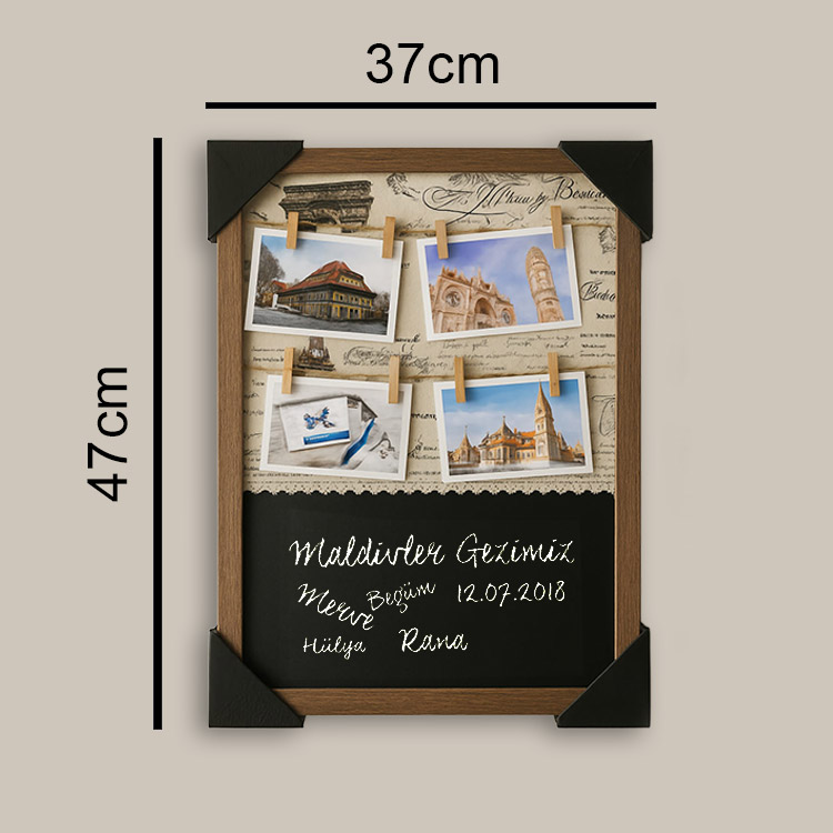 2'li Paket Ahşap Yazı Tahtalı İpli Duvar Fotoğraf Çerçevesi - 37x47cm - Görsel 3