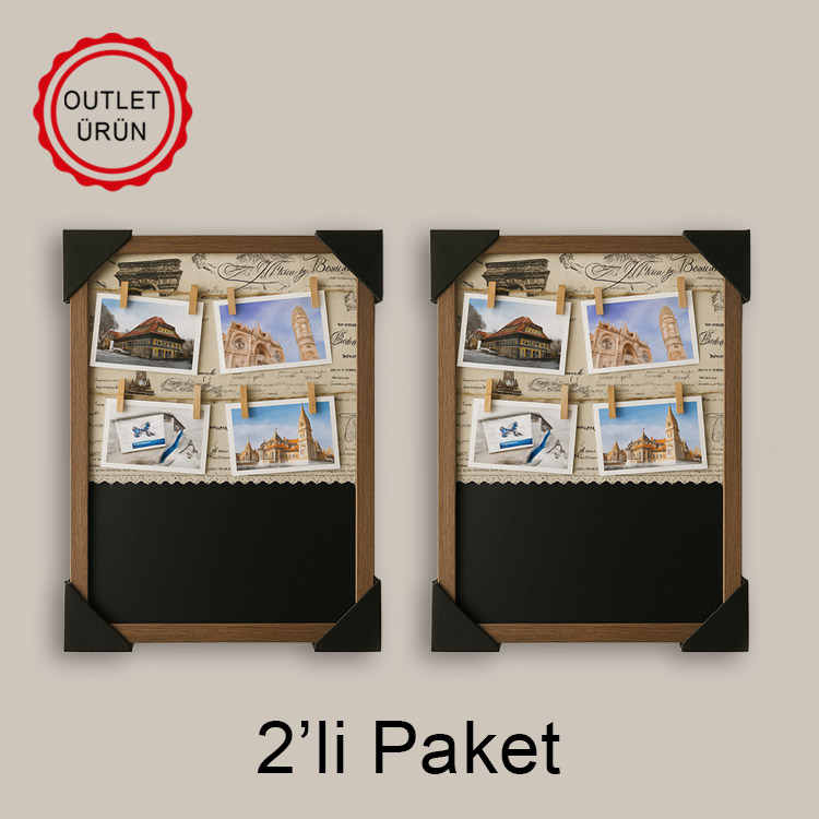 2'li Paket Ahşap Yazı Tahtalı İpli Duvar Fotoğraf Çerçevesi - 37x47cm