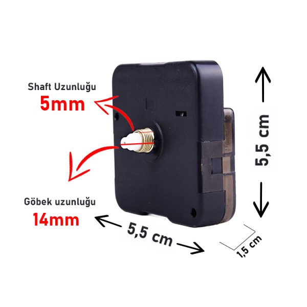Askısız Akar (Sessiz) Saat Mekanizması 5 mm Shaft Uzunluğu