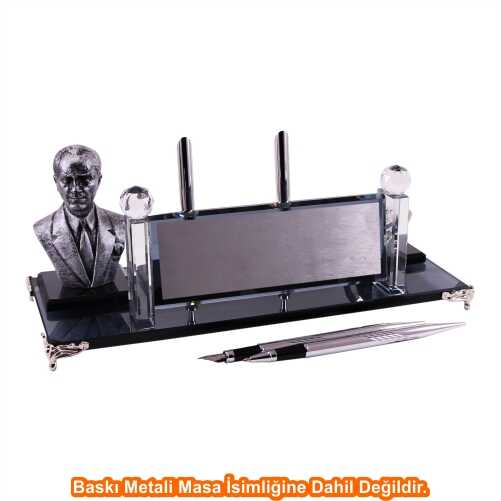 Gümüş Atatürklü Kristal Masa İsimliği KC1604