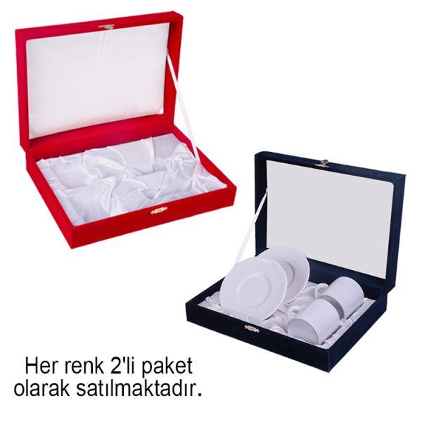Kadife İkili Kahve Fincan Kutusu 18x25cm- 2'li Paket