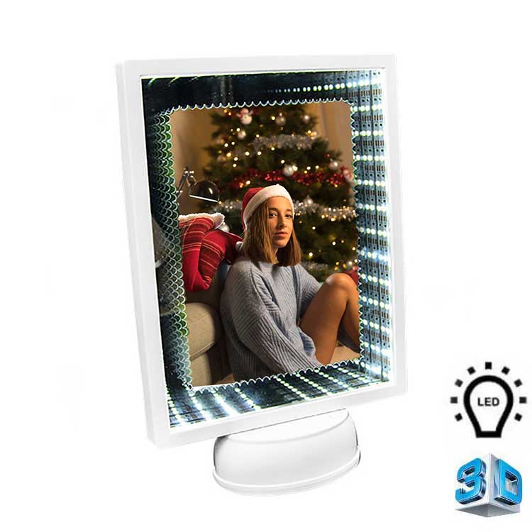 3D Ledli Işıklı Aynalı Dikdörtgen Fotoğraf Çerçevesi