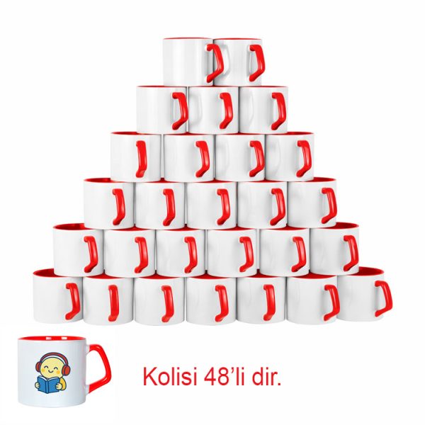 Afilli Kırmızı Porselen Kupa Bardak - Koli