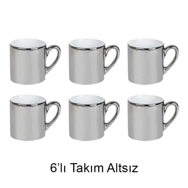 Altsız Promosyon Porselen Türk Kahvesi Fincanı - 6'lı Aynalı Gümüş