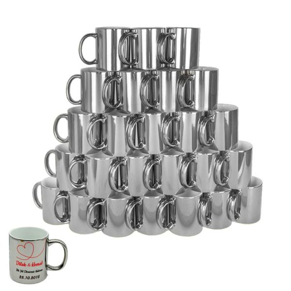 Aynalı Silver - Gümüş Metalik Kupa Bardak - Koli