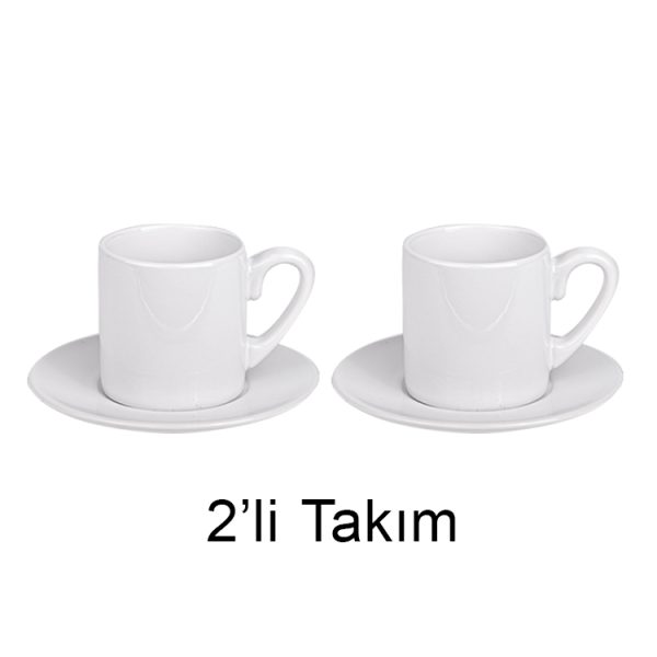 Beyaz Porselen Türk Kahvesi Fincanı - 2'li Set