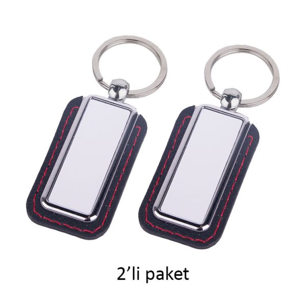 Deri Dikdörtgen Tek Taraflı Anahtarlık - 2'li Paket