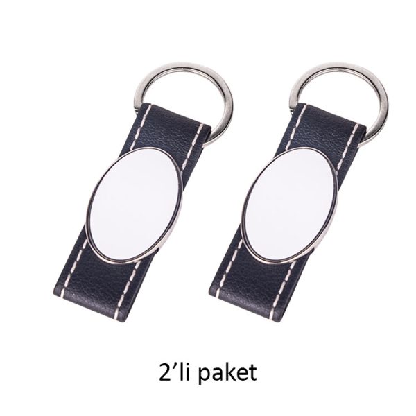 Deri Oval Tek Taraflı Anahtarlık - 2'li Paket