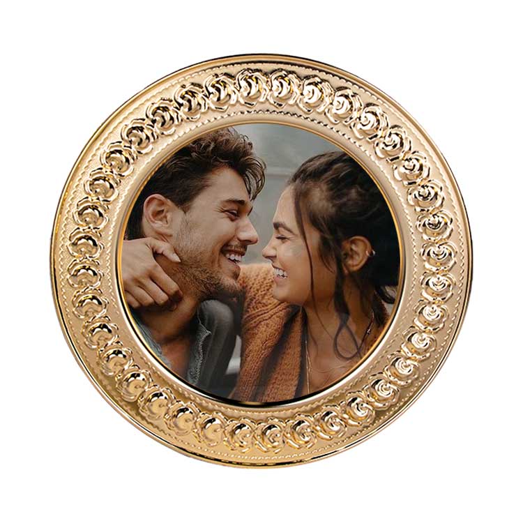 Gül Desenli Gold Metal Tabak - 25cm - Görsel 2