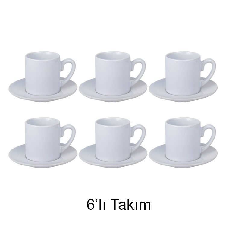 İthal Türk Kahvesi Fincan Takımı - 6'lı Beyaz