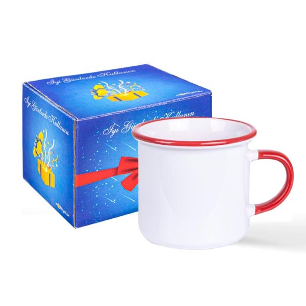 Kulpu ve Ağız Çevresi Kırmızı Enamel Kupa - Kutulu