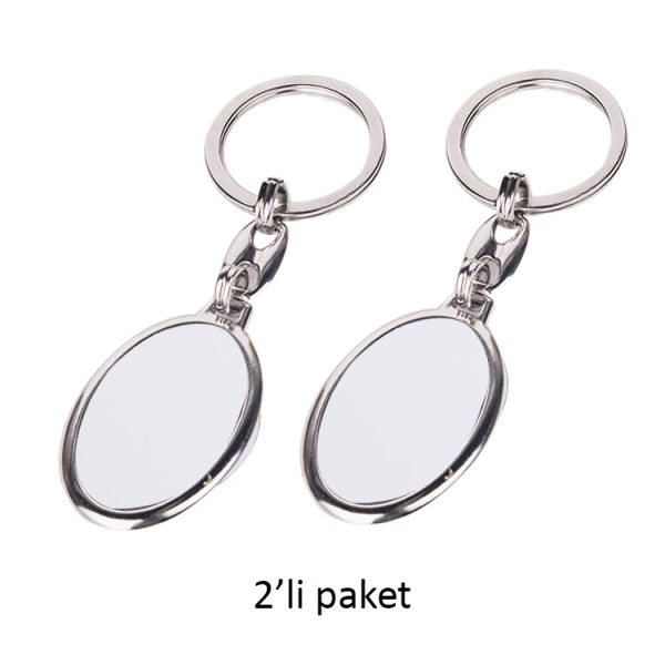 Oval Tek Taraflı Metal Anahtarlık - 2'li Paket
