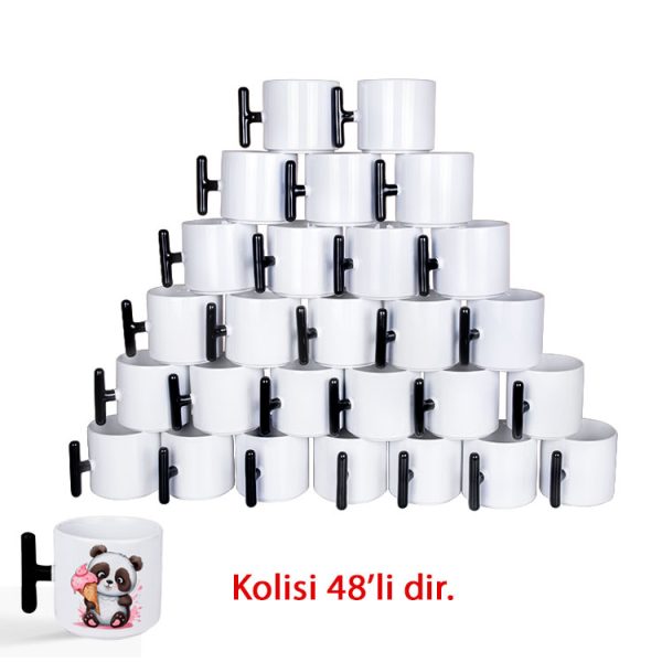 Porselen Siyah Kulplu T Kupa Bardak