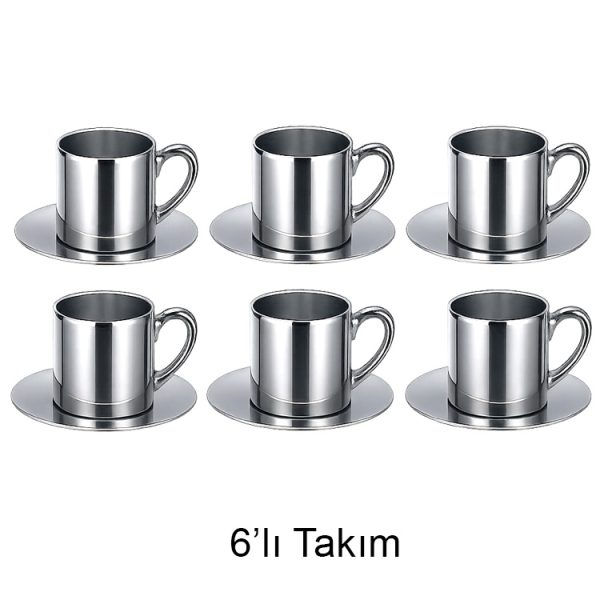 Porselen Türk Kahvesi Fincanı - 6'lı Aynalı Gümüş