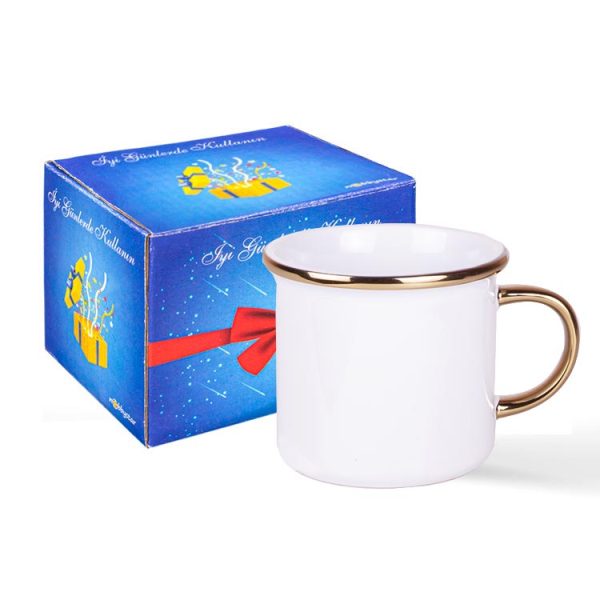 Porselen Altın Yaldızlı Enamel Kupa Bardak - Kutulu