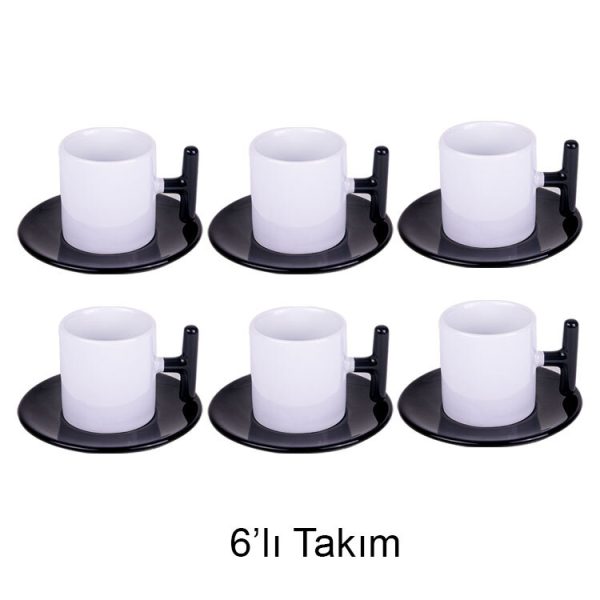 T Kulplu Türk Kahvesi Fincan Takımı - 6'lı Siyah Takım