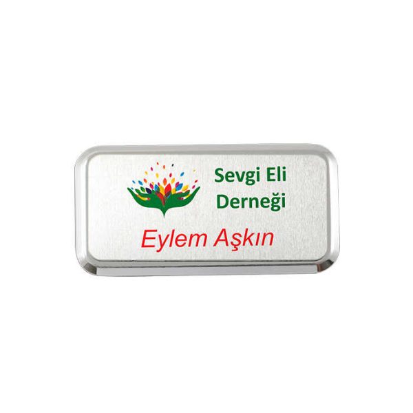 Yaka İsimlik Metal KC3017 Gümüş Dikdörtgen 3,4x6 cm