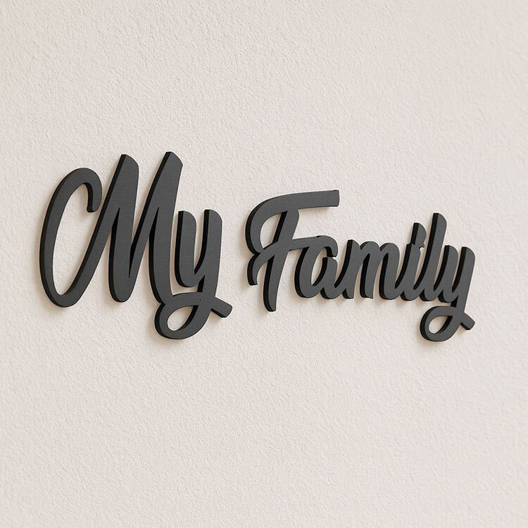 Yapışkanlı My Family Ahşap Duvar Yazısı - Kutulu